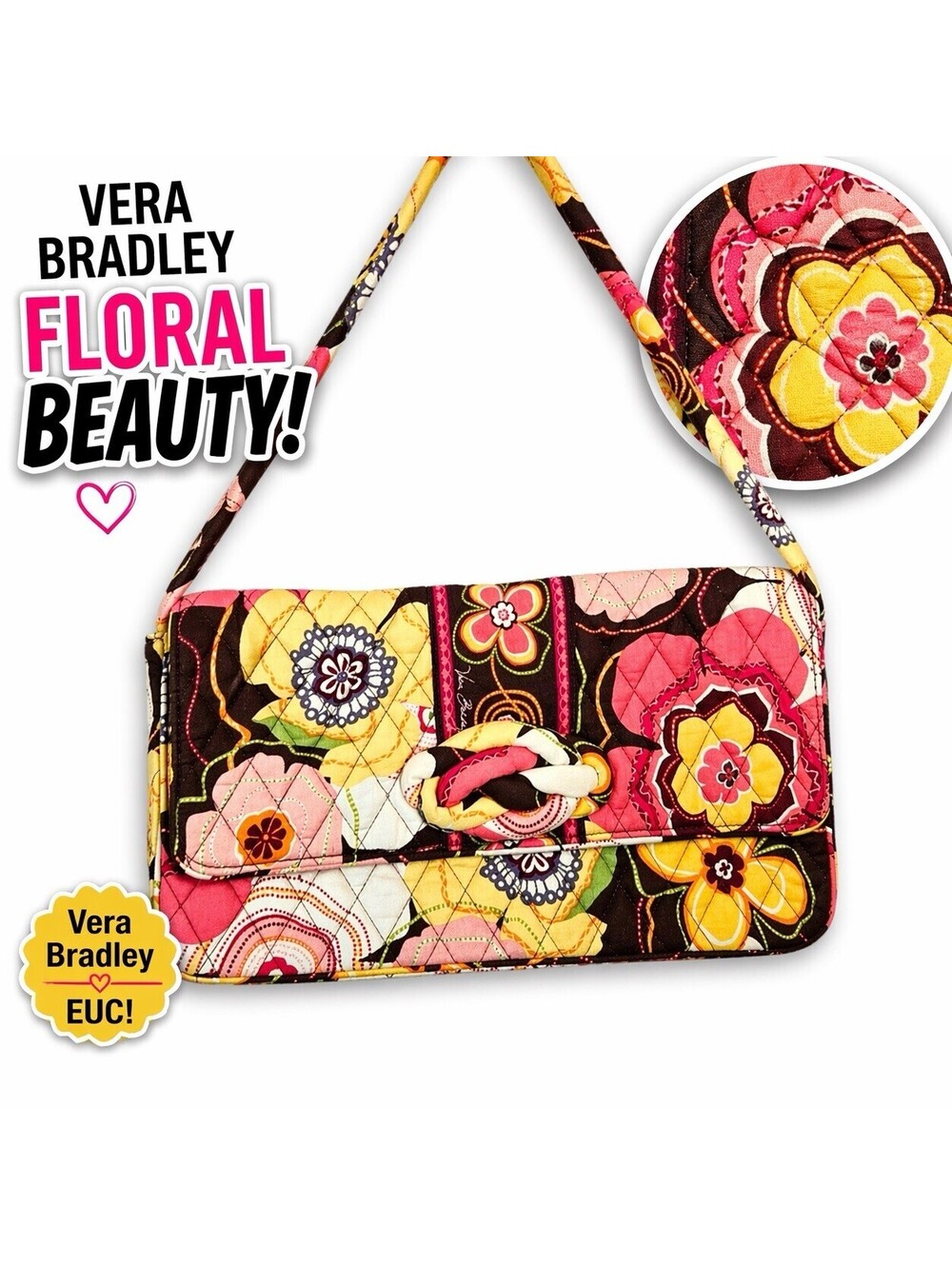 Vera Bradley Floral Quilted Shoulder Bag Clutch Purse Multicolor EUC Retired